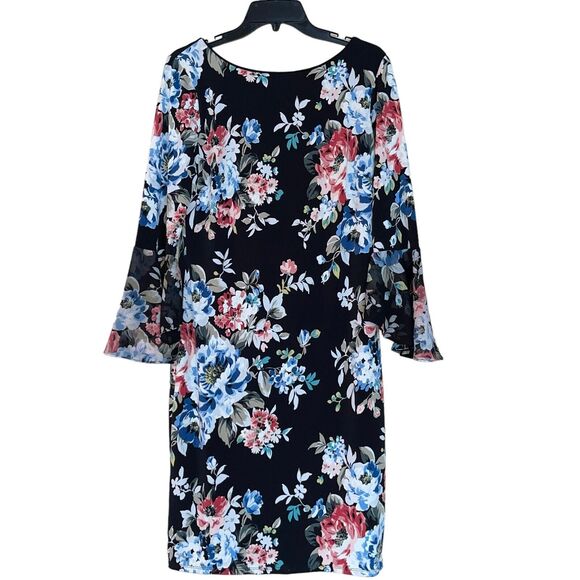 White House Black Market Dress Floral Bell Sleeve Sheath - Picture 4 of 12